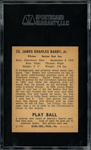 James "Jim" Bagby Autographed 1940 Play Ball Card #32 Boston Red Sox SGC #AU822001