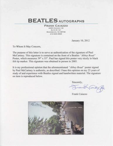 Beatles Paul McCartney Signed Auto  39x55 Abbey Road Poster JSA Caiazzo