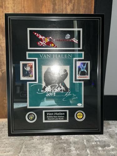 Eddie Van Halen David Lee Roth autographed album vinyl LP framed guitar JSA COA