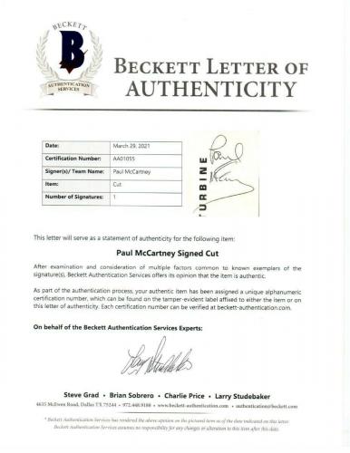 Paul McCartney Signed Autographed Cut Autograph The Beatles Beckett LOA