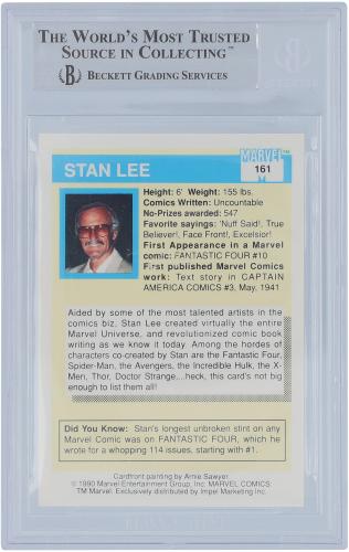Stan Lee Marvel Comics 1990 Impel Marvel Universe #161 BGS Authenticated 9 Card