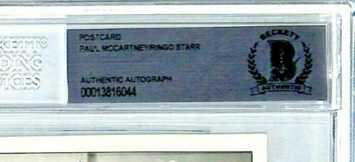 PAUL McCARTNEY & RINGO STARR Signed Auto BEATLES Postcard PSA/DNA & BAS Slabbed