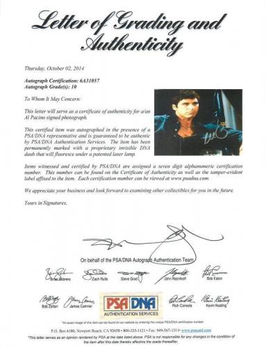 Al Pacino Scarface Signed 11X14 Photo Auto Graded Gem Mint 10! PSA/DNA #6A31057