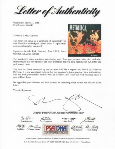 Metallica X4 James Hetfield Kirk Lars & Jason Signed Load Promo Flat Psa X04596