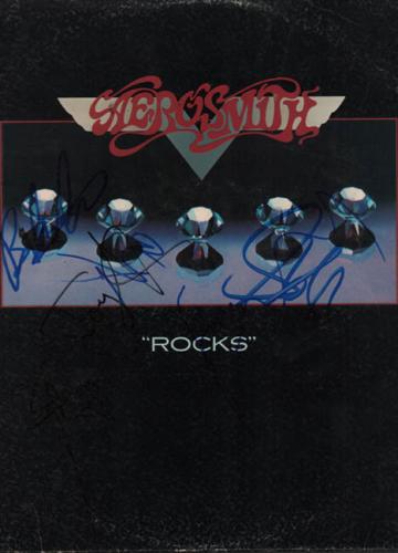 Aerosmith Full Band Autographed Signed Rocks Album Cover PSA AFTAL