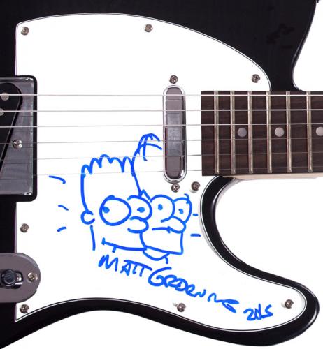 Matt Groening Hand drawn Simpsons Bart Homer Signed Guitar UACC RD AFTAL COA