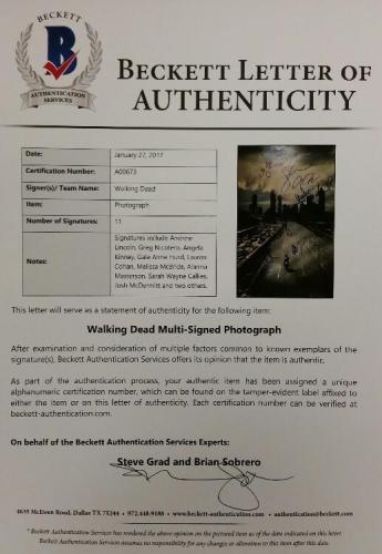 THE WALKING DEAD Cast (11) Signed 11x17 Photo Nicotero Lincoln Beckett BAS COA