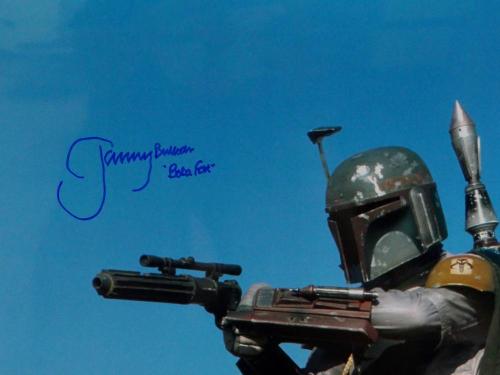 Jeremy Bulloch Signed Star Wars Boba Fett Blue Background 16x20 Photo JSA W Auth