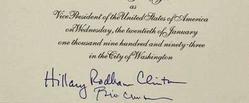 Hillary Bill Clinton signed 1993 President inauguration invitation auto psa coa