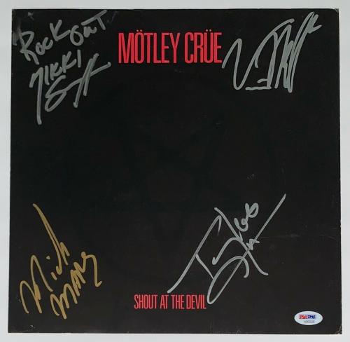 Motley Crue X4 Tommy Nikki Mick & Vince Signed Shout At The Devil Album Flat Psa