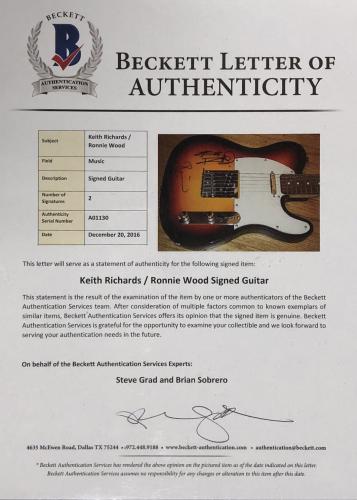 The Rolling Stones Mick Jagger Keith Richards Ron Wood Signed Guitar Beckett BAS