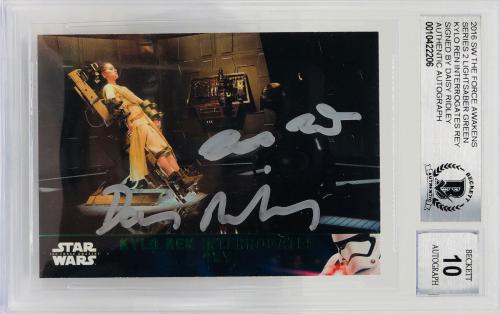 Daisy Ridley Adam Driver Signed Star Wars Force Awakens Topps - Graded 10 BAS 74