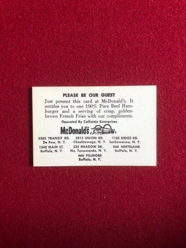 1960's, McDonald's (Slash Logo), "Free Hamburger / French Fries" Card (Scarce)