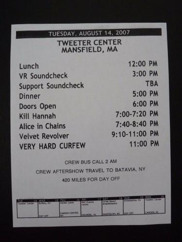 Slash Gnr Velvet Revolver 2007 Set List Call Sheet Backstage