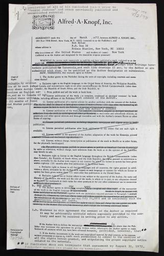 Bob Dylan Signed 1972 2 Pg "Writings & Drawings" Publishing Contract BAS #A06740