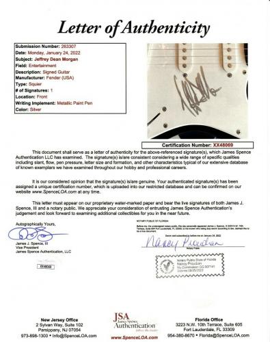Jeffrey Dean Morgan autograph auto Negan Walking Dead Fender electric guitar JSA