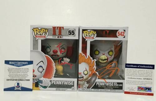 Tim Curry & Bill Skarsgard Signed The Movie 'IT' Pennywise Funko Pop Set BAS/PSA
