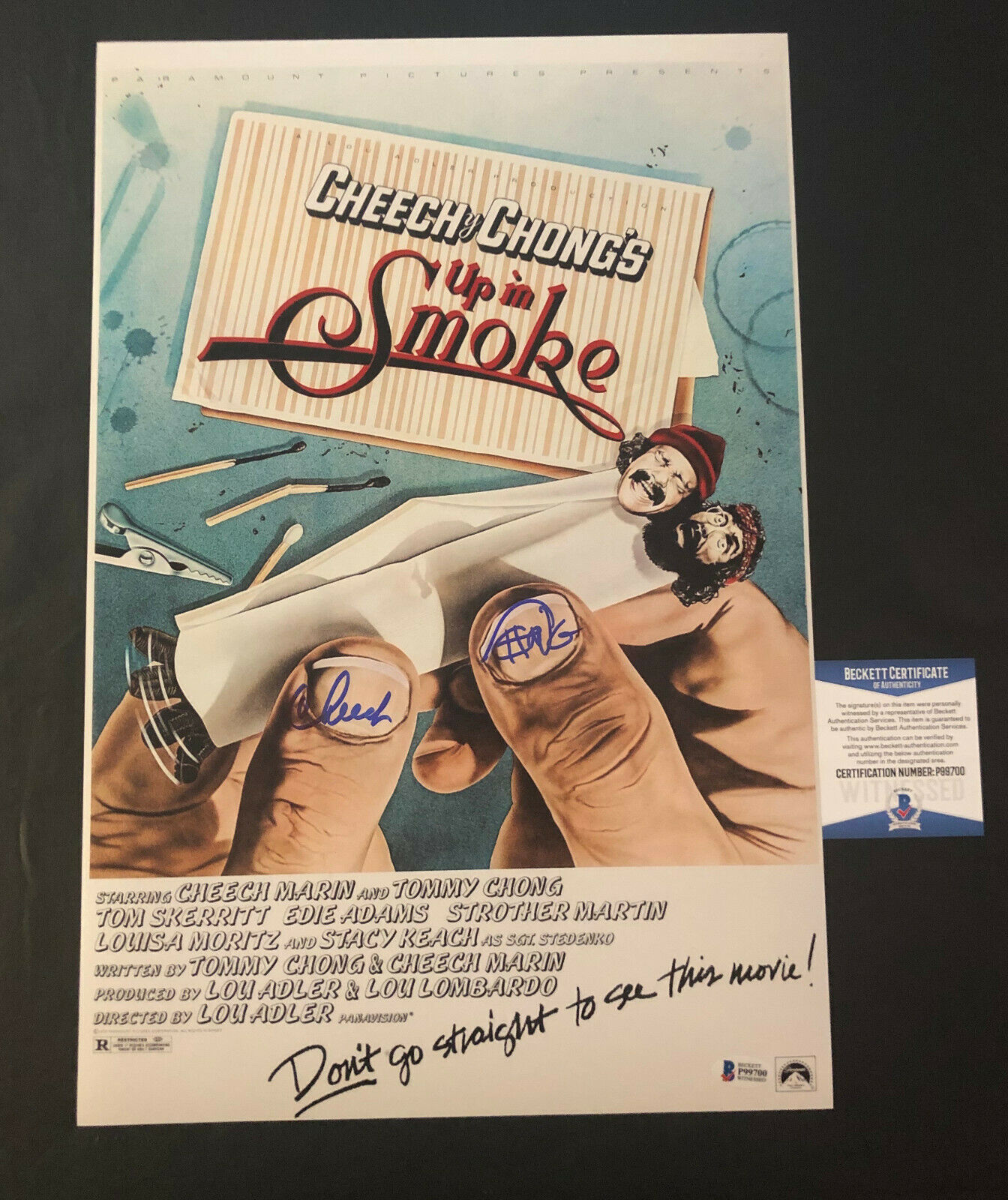 Cheech And Chong Signed Auto Up In Smoke 12x18 Beckett Bas Coa 67