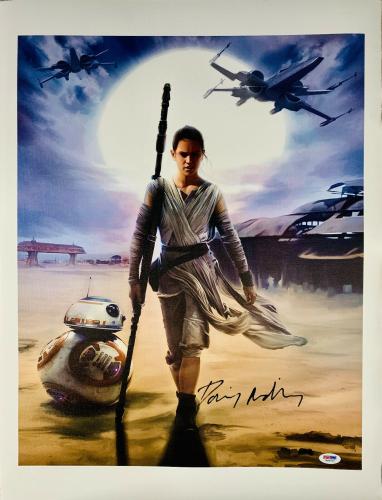 Daisy Ridley Signed Star Wars 16x20 Canvas Photo Artist BB8 - Rey PSA DNA COA
