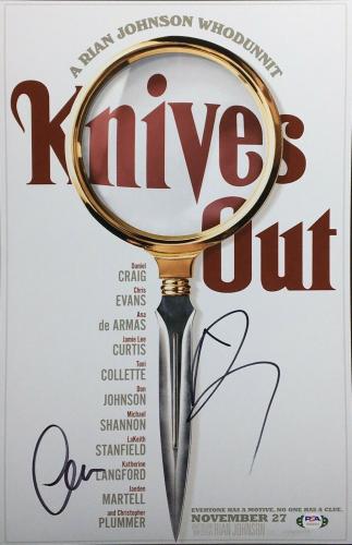 Chris Evans & Daniel Craig Signed 'Knives Out' 11x17 Photo PSA AH54521
