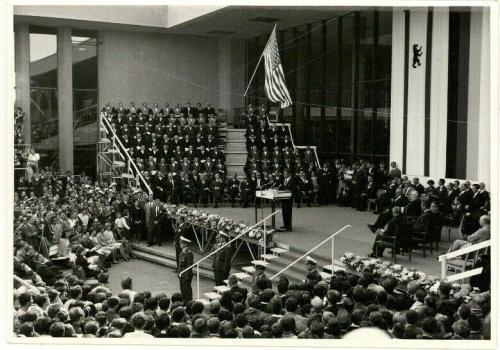 1963 President John F Kennedy Berlin Trip, Speaking at University,  Wire Photo