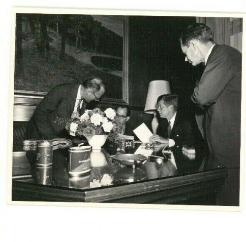 1963 President John F. Kennedy Berlin Trip, Meeting Around a Desk, Wire Photo