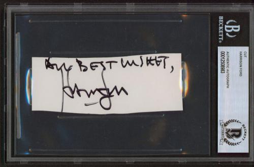 Harrison Ford Star Wars "All Best Wishes" Signed 1.5x4.25 Cut Signature BAS Slab