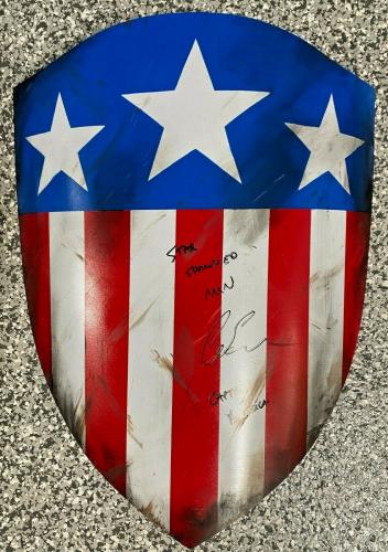 Avengers Marvel Captain America Chris Evans Signed Shield Beckett BAS Witnessed