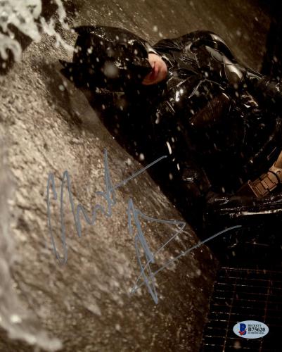 Christian Bale Signed Batman 8x10 Photo Against Wall In Rain Beckett BAS COA