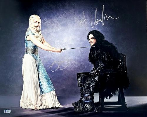 EMILIA CLARKE & KIT HARINGTON Signed Game Of Thrones 16x20 Photo BAS #M14333