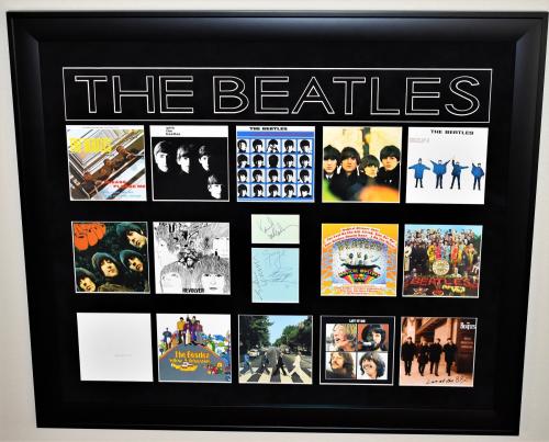 John Lennon, Paul McCartney, George Harrison + Ringo Starr Signed Cuts - Custom Framed with BEATLES Album photos + JSA and Beckett LOAs
