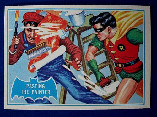 1966 TOPPS BATMAN Blue Bat TRADING CARD #27-B Pasting The Painter ~ NM/MT