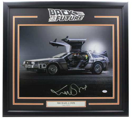 Michael J. Fox Signed Framed 16x20 Back to the Future Delorean Photo PSA ITP