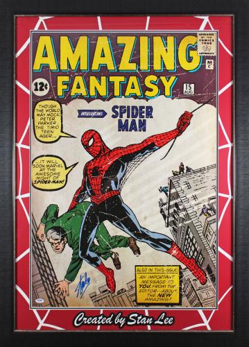Stan Lee Marvel Signed & Framed 24x36 Amazing Fantasy Spider Man Poster PSA Itp
