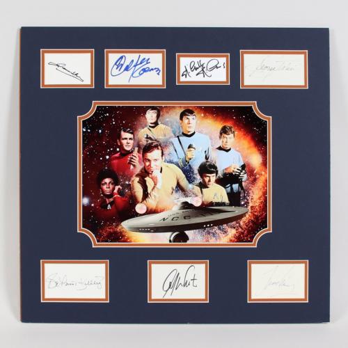 Star Trek Cast Signed Photo Cut Display (7) Leonard Nimoy, William Shatner etc. – COA BAS