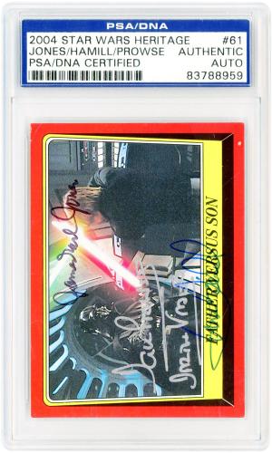 Mark Hamill, James Earl Jones and David Prowse Star Wars Autographed 2004 Topps Heritage #61 PSA Authenticated Card