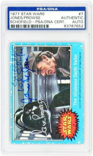 James Earl Jones, David Prowse and Leslie Schofield Star Wars Autographed 1977 Topps #7 PSA Authenticated Card