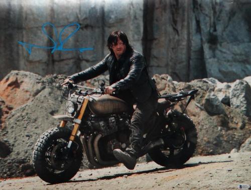 Norman Reedus Autographed Walking Dead 16x20 On Motorcycle Photo- Beckett Auth