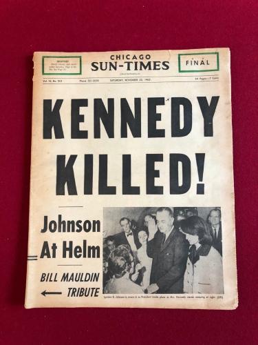1963, John F. Kennedy, (November 23, 1963),"Chicago SUN-TIME" Newspaper (Scarce)