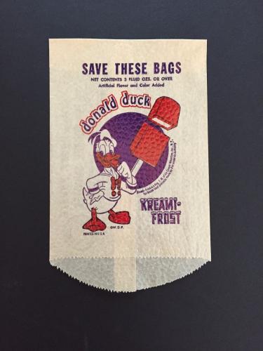 1940's Walt Disney, "Un-Used" Donald Duck, "Kreami-Frost" Ice Cream Bar Wrapper