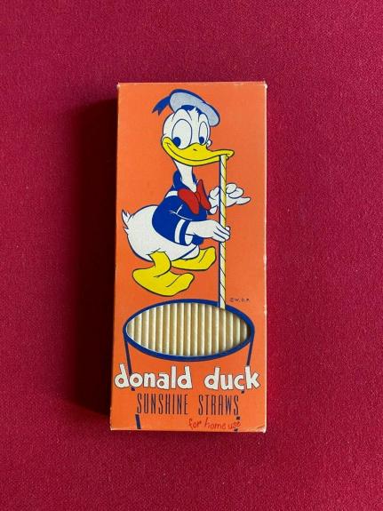 1950's, Walt Disney, "Un-Opened" Donald Duck Paper Drinking Straws (Vintage)