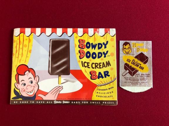 1951, Howdy Doody, "ICE CREAM BAR" Paper Display Sign & "Un-Used" Wrapper (RARE)