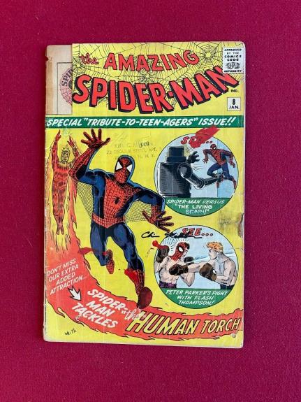 1963, SPIDER-MAN, (# 8) Comic Book (Scarce /Vintage) Stan Lee (HUMAN TORCH)