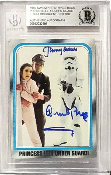1980 TOPPS Star Wars JEREMY BULLOCH & QUENTIN PIERRE Signed Card BAS SLABBED