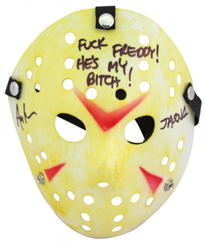 Ari Lehman Friday The 13th "F*** Freddy!" Signed Yellow Jason Mask BAS Witnessed