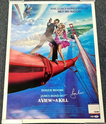ROGER MOORE Signed 24x36 A VIEW TO A KILL Replica Movie Poster (A) ~ PSA/DNA COA
