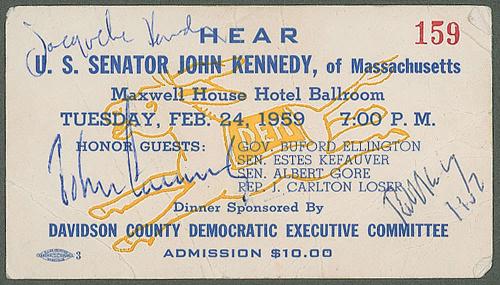 Bobby Jacqueline John F Kennedy Signed Autographed Ticket Beckett BAS