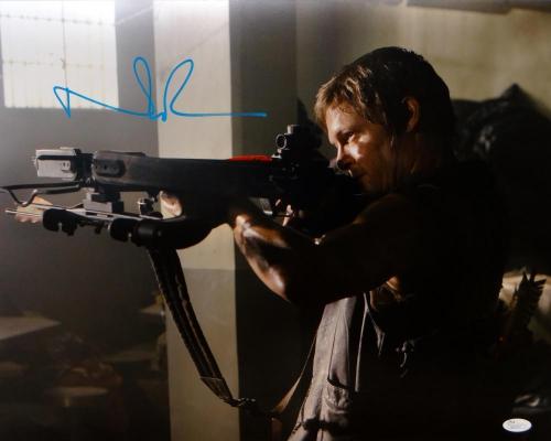Norman Reedus Signed *Teal Walking Dead 16x20 Standing W/Crossbow Photo-JSA Auth