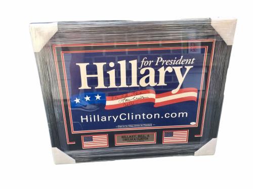Hillary Bill & Chelsea Clinton Signed Campaign Poster Framed JSA