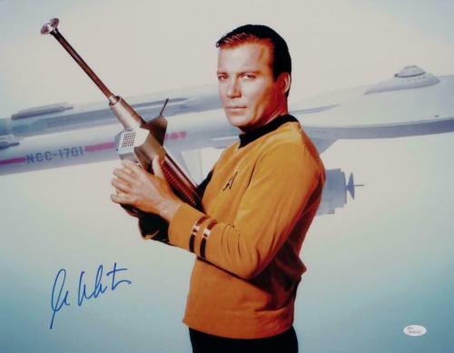 William Shatner Signed Star Trek 16x20 Photo *Blue Enterprise/Space Gun - JSA W
